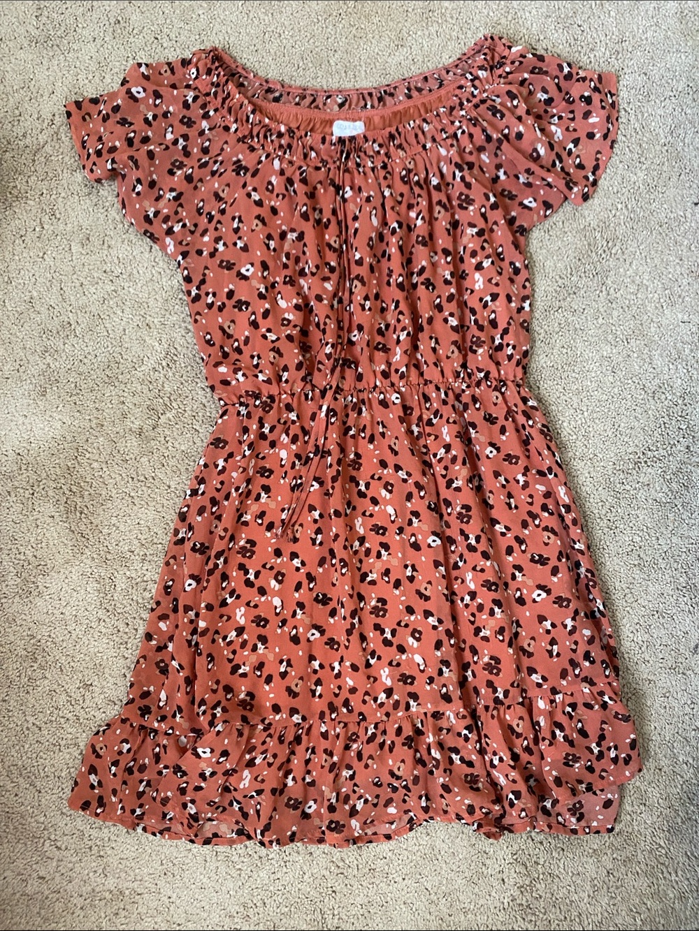 Sienna Sky Rust Animal Print Off-Shoulder Dress
